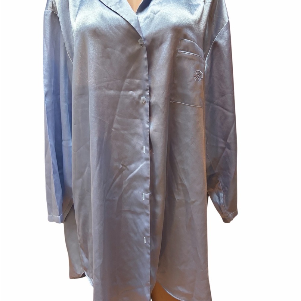 Oscar de la renta Elegant Blue Satin Nightshirt - Picture 2 of 7